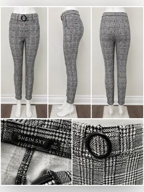 SHEIN SXY Sexy High Waist Glen Plaid Belted Pants